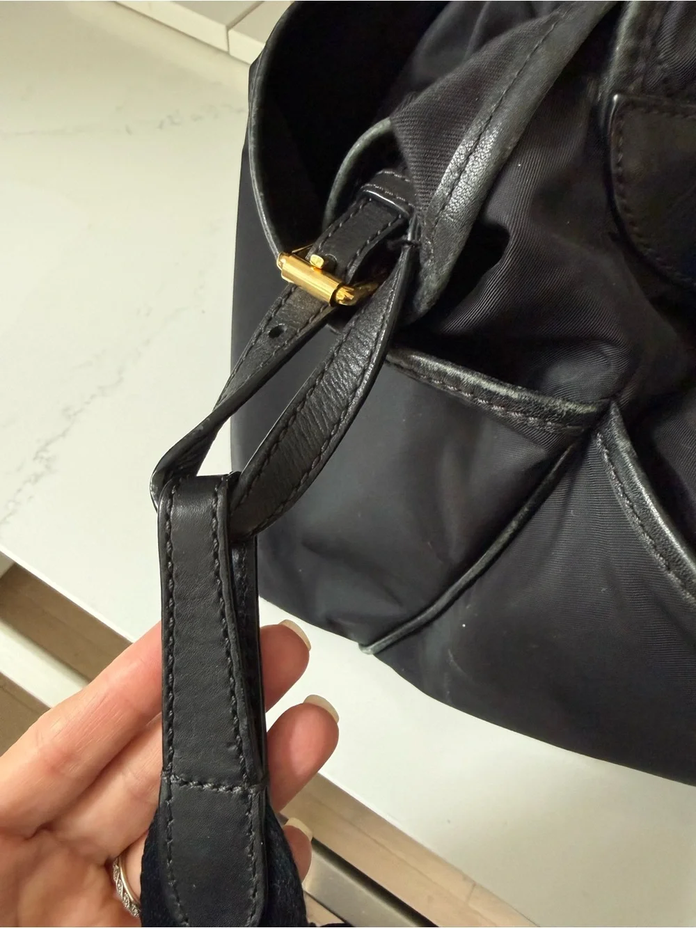 Burberry Black Quilted Nylon Baby Bag with Gold Hardware